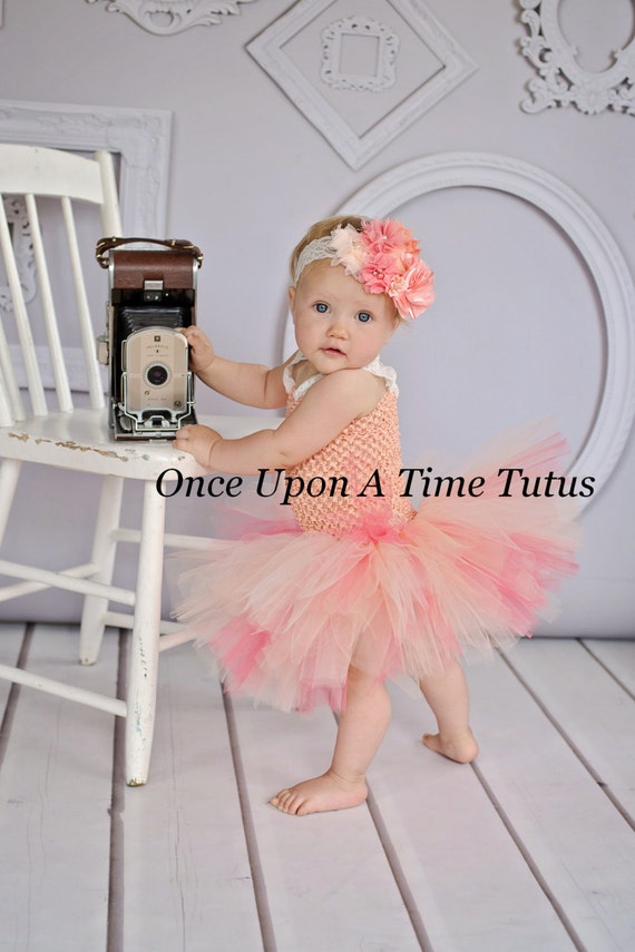 Vestido de tutu color melocoton para ninas recien nacidas de talla 3 6 9 12 18 y 24 meses 2T 3T 4T 5T y 6 anos con encaje color coral y