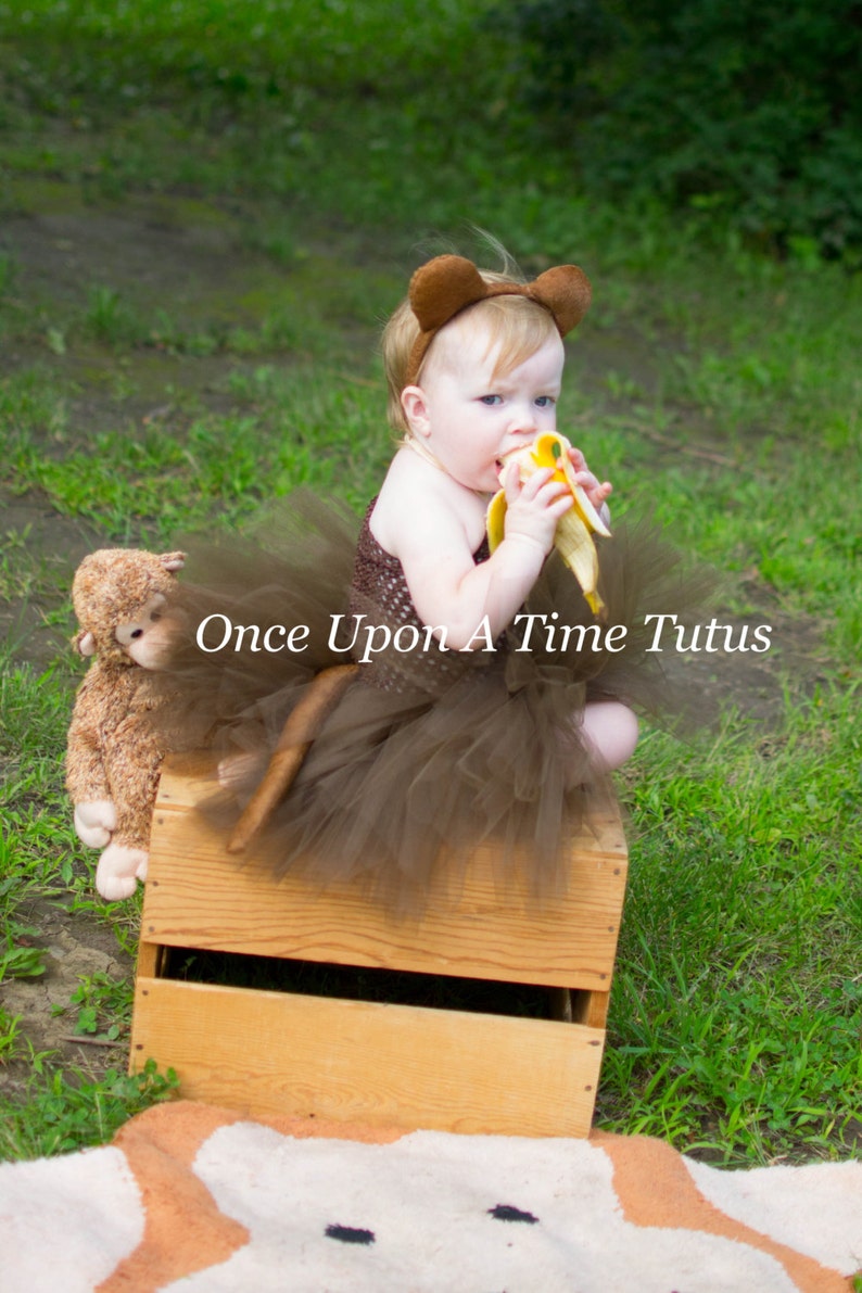 Monkey Tutu Dress Halloween Costume Brown Chimpanzee Photo Prop Baby Girl Newborn 3 6 9 12 18 24 Months 3T 4T 5 6 7 8 10 12