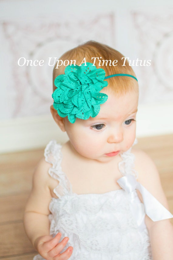 Teal Eyelet Fabric Flower Casual or Dressy Headband Newborn | Etsy