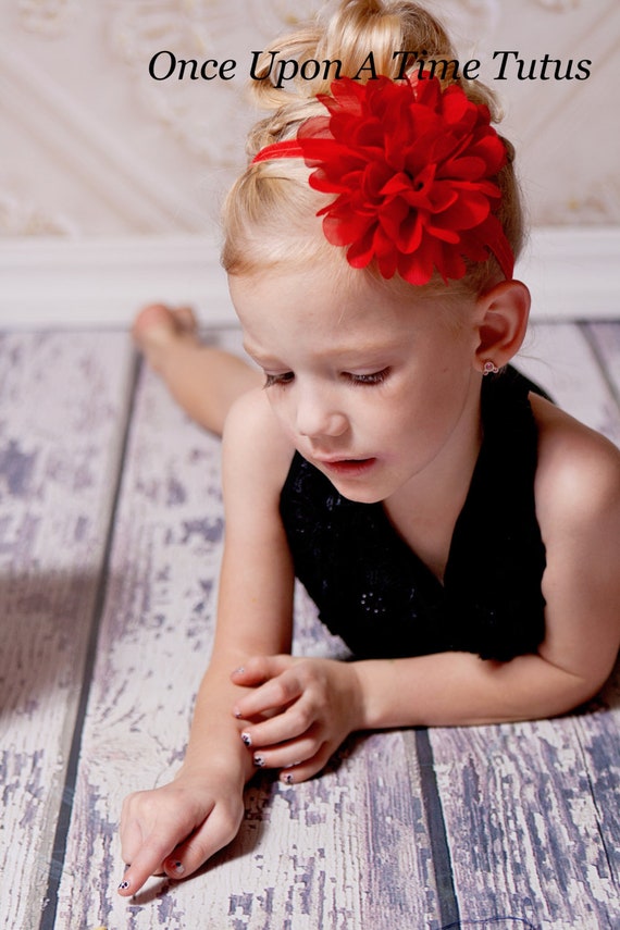 Solid Red Chiffon Dressy Headband Baby Girl Hairbow Photo Etsy