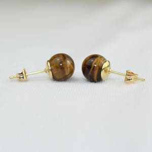 8mm Tiger Eye Studs 8 mm Tigers Eye Brown Earrings Sphere Round Ball Stud Earring MapenziGems