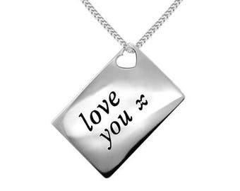 Sterling Silver Diamond Message Pendant LOVE YOU - Love Letter Keepsake / Pendant. MapenziGems