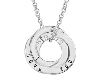 Silver Diamond I LOVE YOU Pendant Chain Set Interlocking Message Pendant MapenziGems