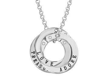 Sterling Silver Diamond Pendant Set LOVE TREASURE ADORE Message Interlocking Pendants. MapenziGems