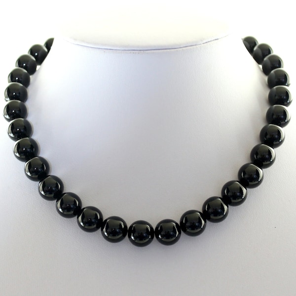 12mm Black Onyx Necklace. 12 mm Natural Black Onyx Beads. Various Lengths. MapenziGems