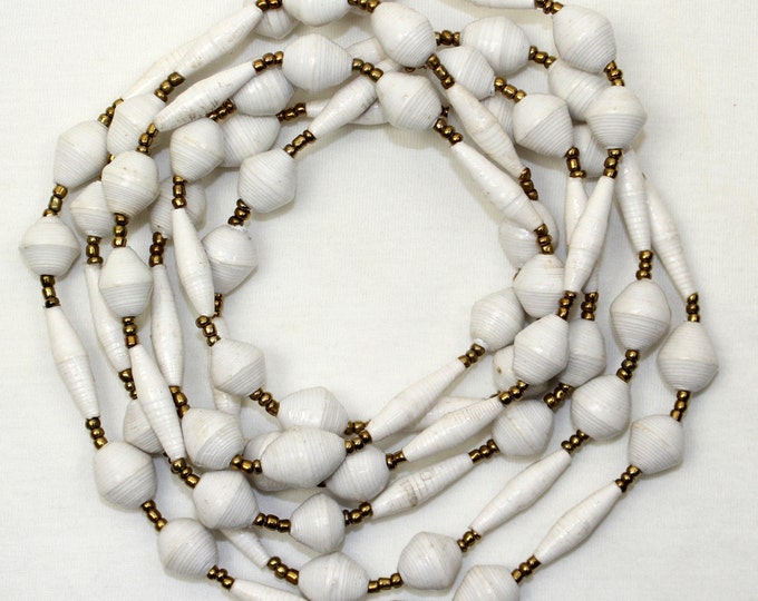 White Paper Beads Necklace Paper Mache Extra Long Lariat. Etsy