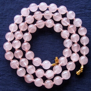 Rose Quartz Necklace. Genuine Natural Stone. Therapeutic Necklace. Hand Knotted. Grade &#39;A&#39; Quality Stone Beads. MapenziGems