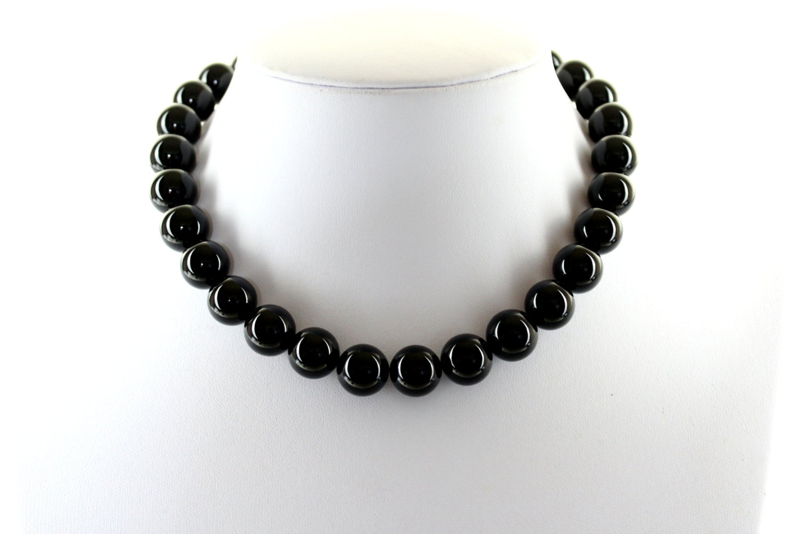 14mm Black Onyx Necklace. 14 Mm Natural Black Onyx Beads. Etsy