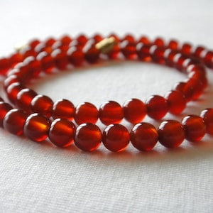 Red Carnelian Necklace. Genuine Natural Stone Beads 6mm. 16&quot; Length. Grade &#39;A&#39; Stone Beads.