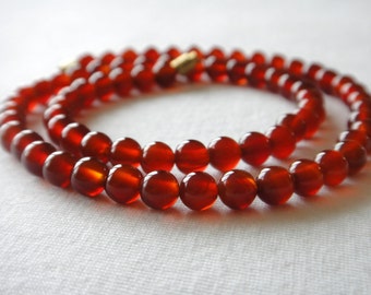 Red Carnelian Necklace. Genuine Natural Stone Beads 6mm. 16" Length. Grade 'A' Stone Beads.