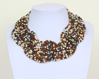 Collar Necklace. Ivory Brown Multi Colour Collar Choker. Bib Necklace. Cleopatra Style Ethnic Necklace. DB02 MapenziGems