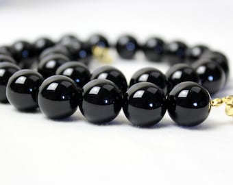 14mm Black Onyx Necklace. 14 mm Natural Black Onyx Beads. Various Lengths. MapenziGems
