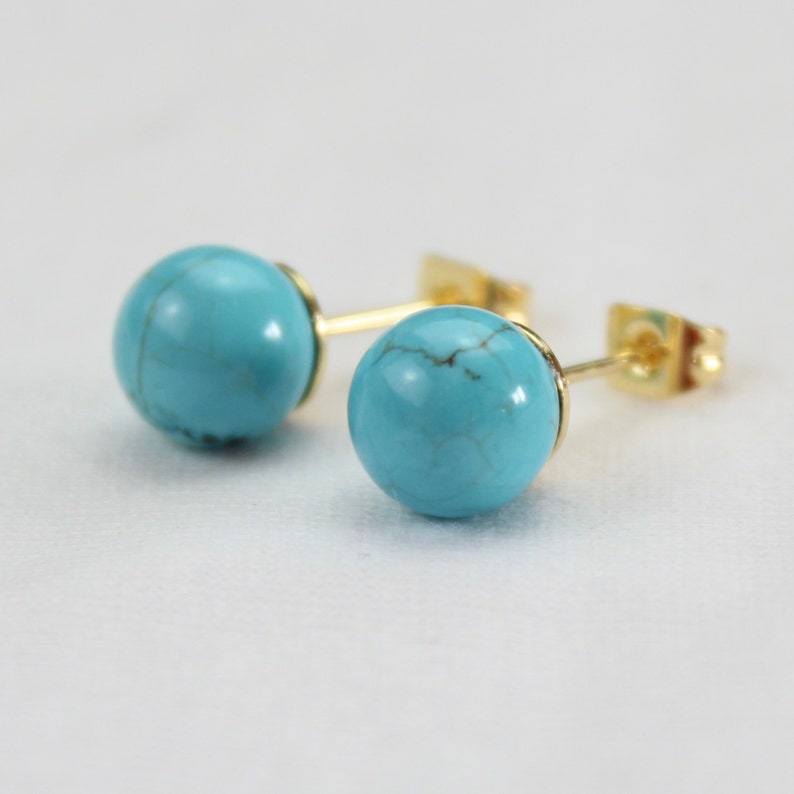 8mm Turquoise Studs Earrings Blue Turquoise 8 mm Sphere Stud Etsy
