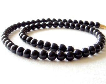 Black Onyx Necklace 6mm 16". Genuine Natural Stone Beads. 6mm Black Onyx Beads. MapenziGems