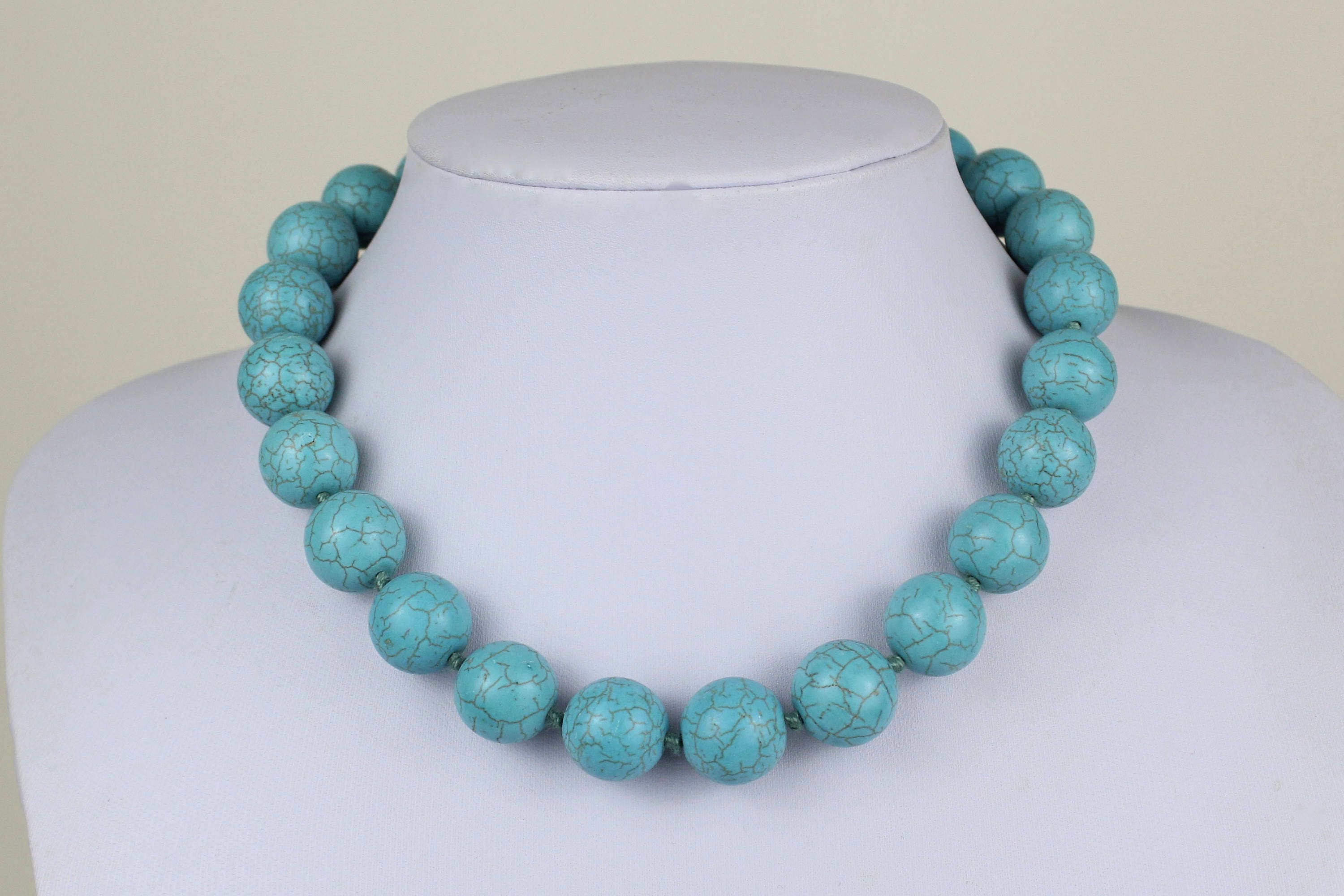 Turquoise Necklace 16mm Turquoise Hand Knotted Necklet 17 - Etsy