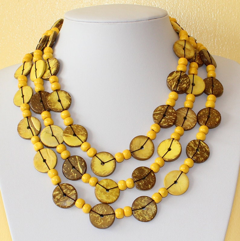 Ethnic Coconut Shell Necklace. Handmade. Extra Long Length Etsy