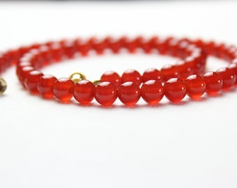 6mm Carnelian Necklace. Natural Genuine Red Carneilan Stone Beads. MapenziGems