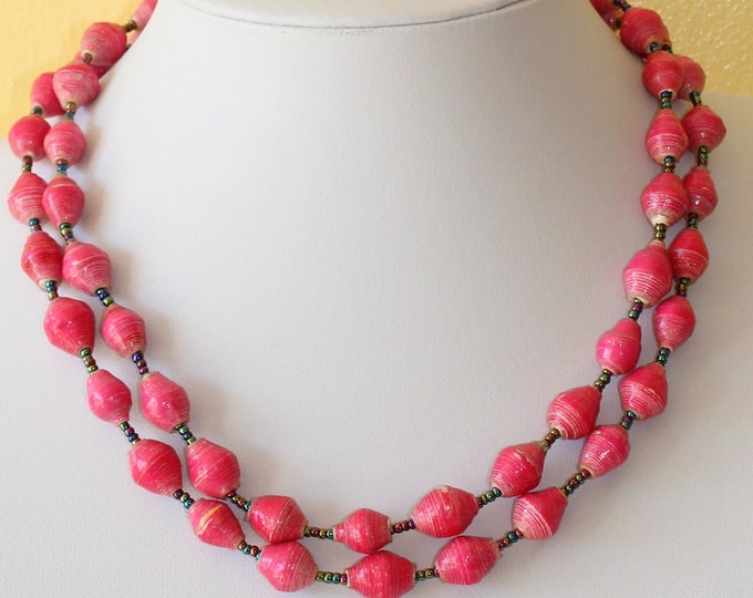 Multi Color Paper Beads Necklace. Extra Long Lariat. Papier - Etsy