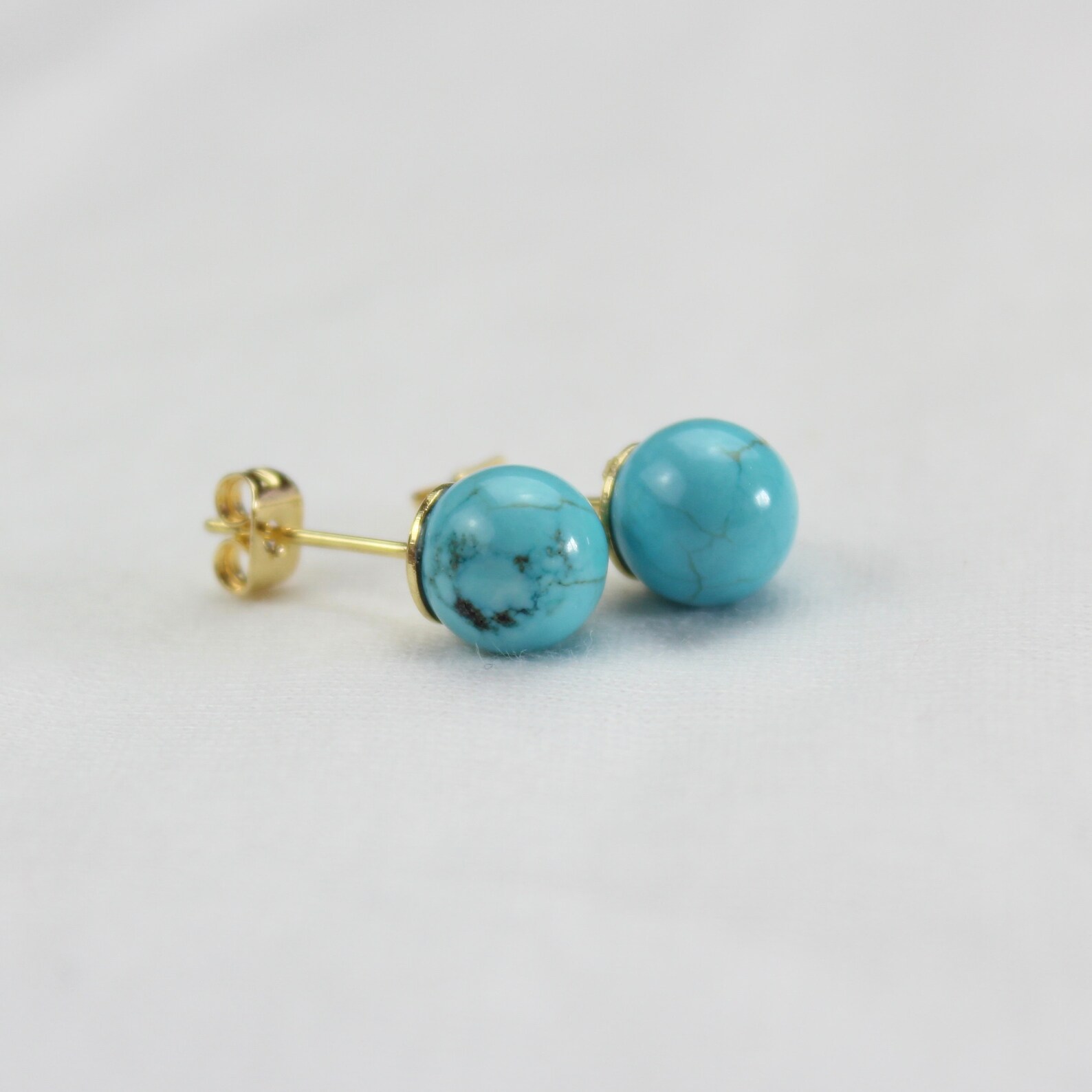 8mm Turquoise Studs Earrings Blue Turquoise 8 mm Sphere Stud Etsy