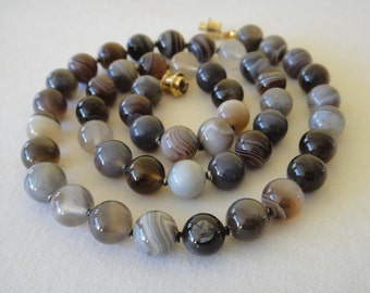 10 mm Botswana Agate Necklace. 23 inches Long. Genuine Natural Stone. Multi Color Agate Stone Beads. Therapeutic Necklace. MapenziGems