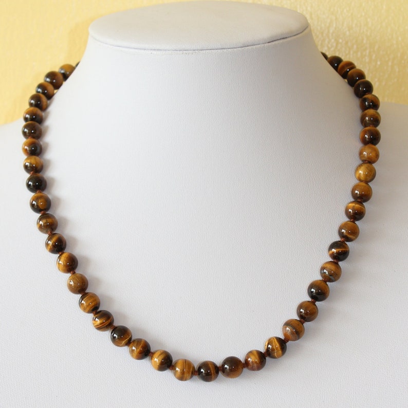 Tiger Eye Necklace 8mm 20 Hand Knotted. Brown Tigers Eye / Tiger's Eye ...