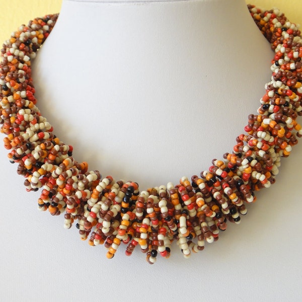 Ethnic African Fusion Necklace Multi Color Beads Chunky Necklace Hand Made. MapenziGems. DB01