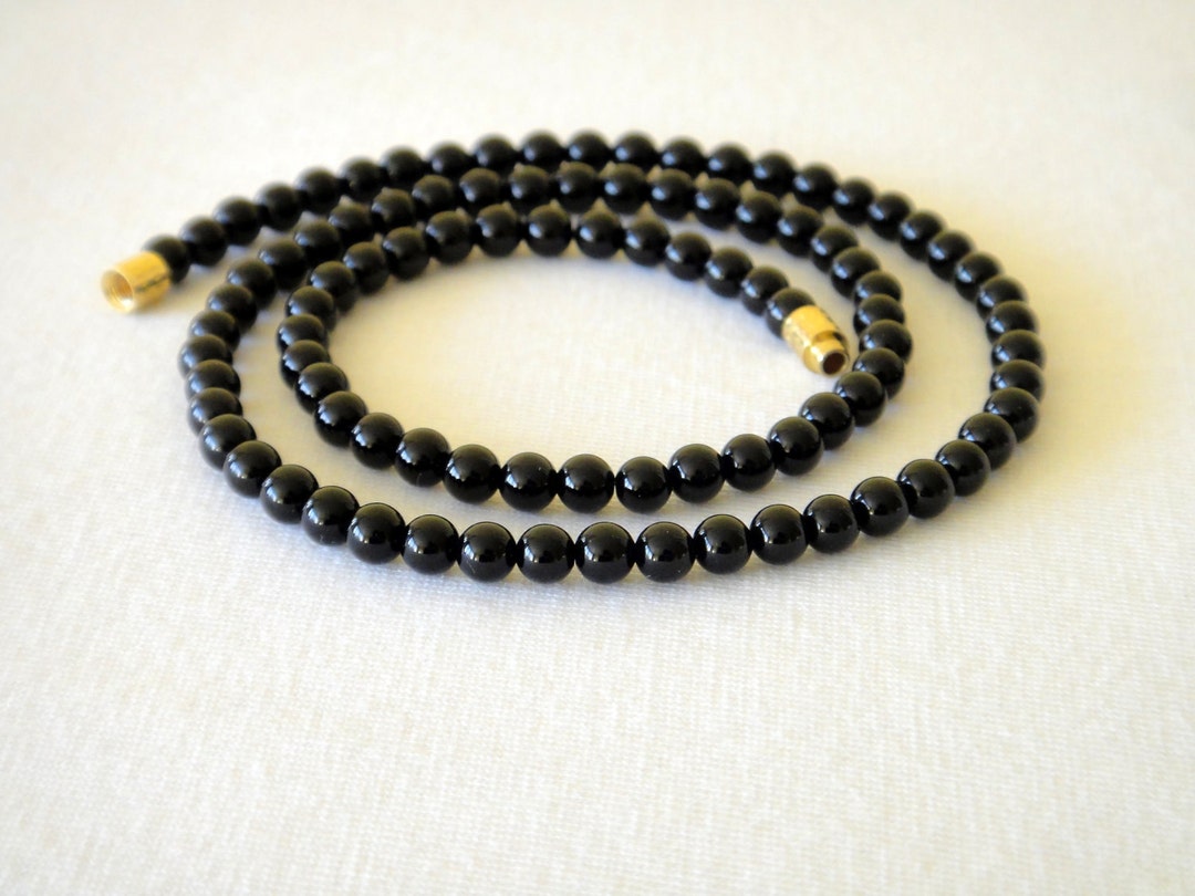 ブラックオニキスネックレス、天然石ビーズ 4 mm、16インチ - Etsy 日本