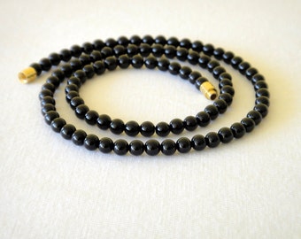 Black Onyx Necklace 4mm 16". Genuine Natural Stone Beads. 4mm Black Onyx Beads. MapenziGems