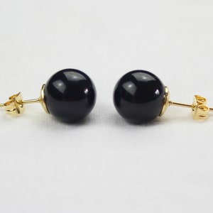 10mm Black Onyx Stud Earrings 10 mm Black Studs Earring Round Ball Sphere MapenziGems