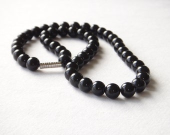 Genuine Black Onyx Necklace. 8mm Genuine Black Onyx Beads. 16" Necklace. Evening Wear Necklace. MapenziGems