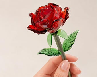 Handgefertigte Rosenskulptur aus Glas, Dekoration für die Ewigkeitsrose, romantisches Geschenk zum Jahrestag