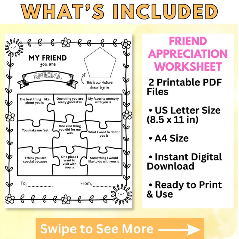 Friend Appreciation Worksheet for Kids | Printable Friendship Activity ...
