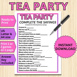 Tea Party-spelet "Fullför ordspråket" utskrivbart, Tea Party-spel, amerikanskt ordspråksspel, Tea Party-aktivitet, Tea Party för vuxna, Isbrytarspel