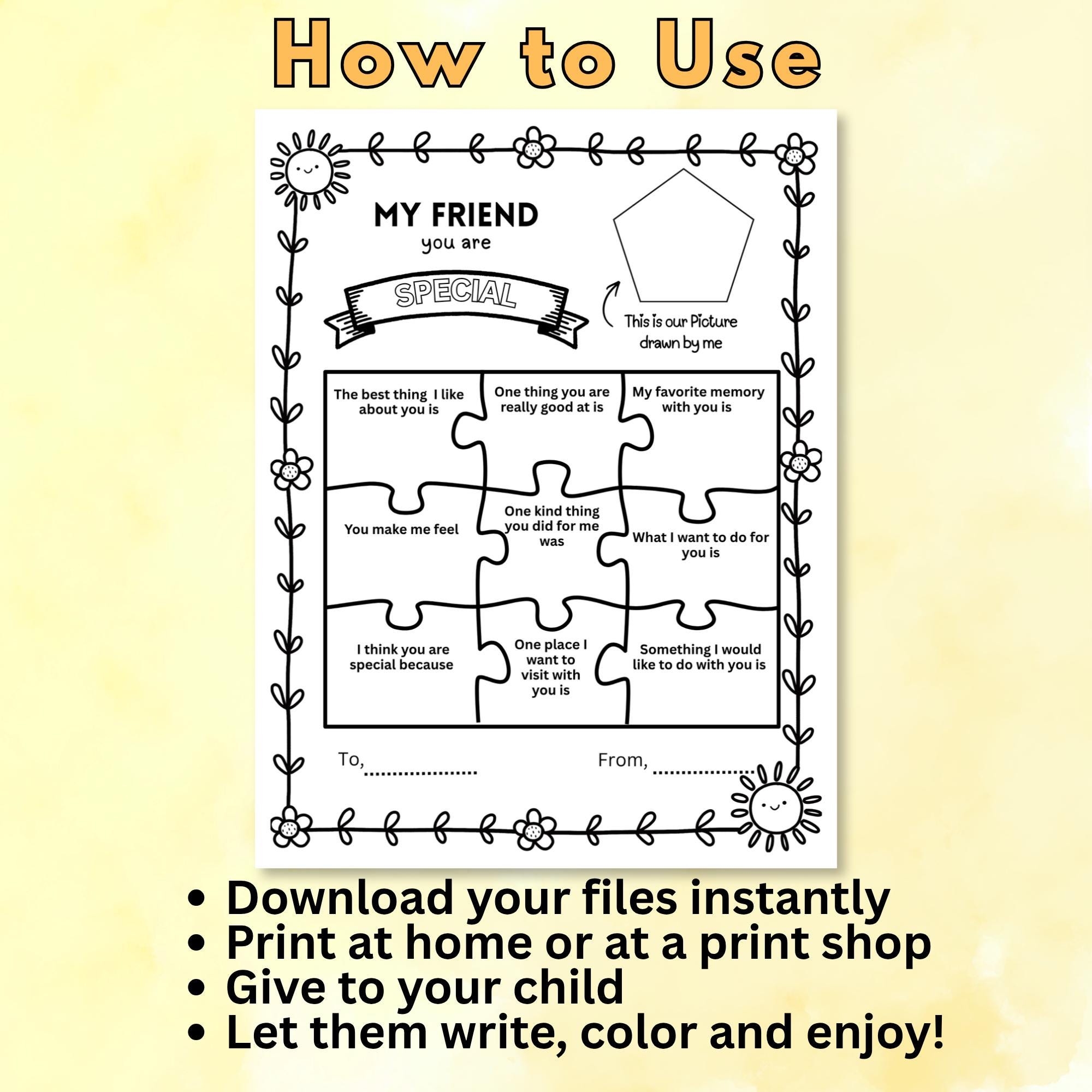 Friend Appreciation Worksheet for Kids | Printable Friendship Activity ...