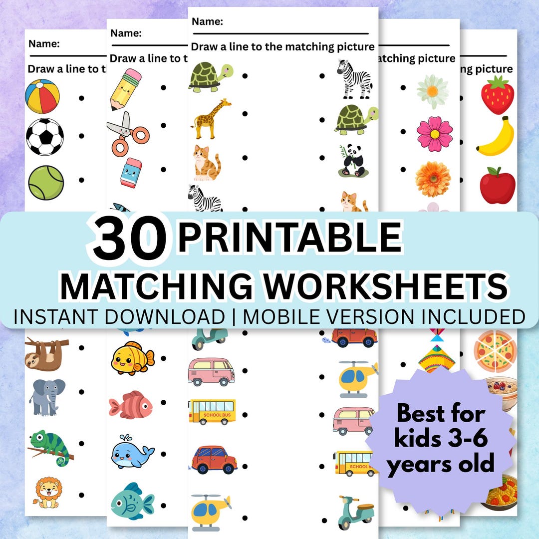 Printable Matching Worksheets, Match the Picture, Kindergarten Activity ...