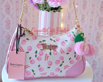 ジューシー クチュール チェリーガール ショルダーバッグ：ピンク、ホワイト、ゴールドチャーム、Y2Kコケットスタイル