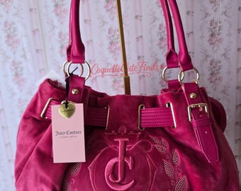 NWT Juicy Couture Sparkle Royal-draagtas framboos velours schoudertas geborduurd JC-embleem