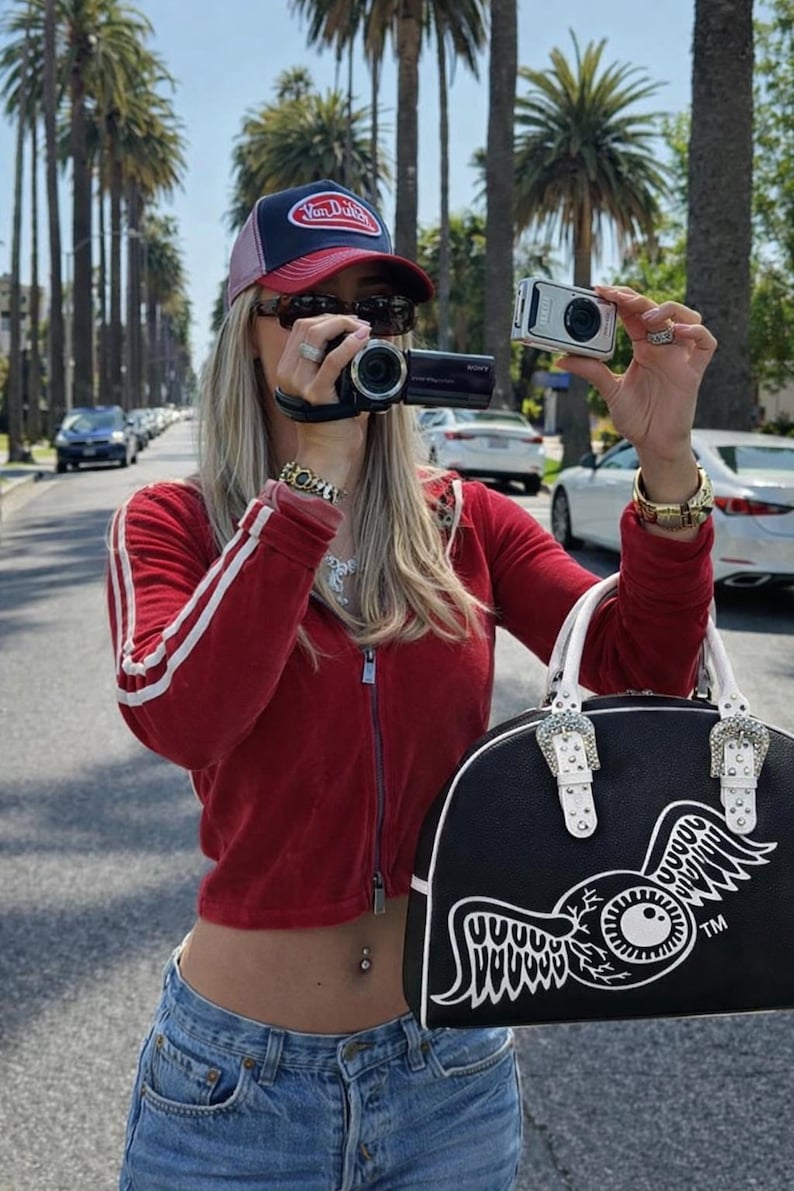新品 Von Dutch ブラック＆ホワイト ボウリングバッグ ラージ ダッフルバッグ Y2K 完売品 入手困難 定価249ドル 画像 10