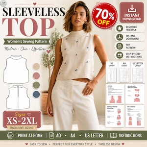 Tank Top Sewing Pattern | Women's Summer Blouse, XS-2XL (Digital Download)