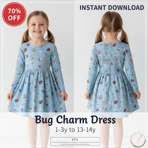 Bug Charm Dress Girls Long Sleeve | Elegant Party Gown, Toddler to Teen Modest Flare