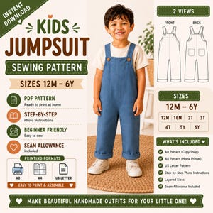 Kids Jumpsuit Sewing Pattern – Tie Shoulder, Wide-Leg, Pockets (PDF Download)