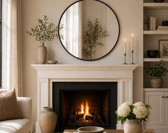 Modern Black Round Metal Frame Mirror, Minimalist Wall Decor, Bathroom Vanity Entryway Home Accent