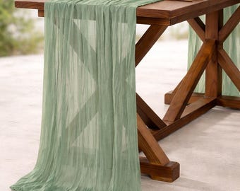 Cotton Cheesecloth Table Runner | Boho Gauze Wedding Decor, Rustic Tablescape (120"L x 35"W)