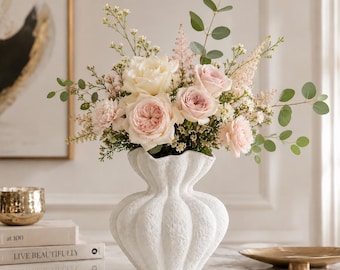 Matte Frosted White Vase – Petal Design, Farmhouse Table Centerpiece