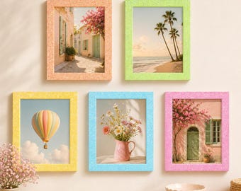 Set of 5 Colorful Glitter 8x10 Frames, Composite Wood Wall Gallery Photo Decor