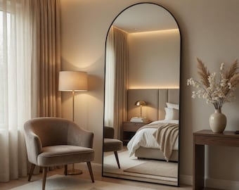 Full Length Arch Mirror – Aluminum Frame, Shatterproof Glass, Leaning or Hanging