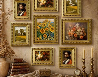 Vintage Gold Ornate Gallery Wall Frame Set, 8 Pcs Antique Photo Collage Frames