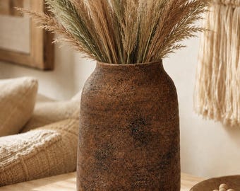 Rustic Ceramic Vase, Antique Finish Farmhouse Decor, Waterproof Interior Glaze