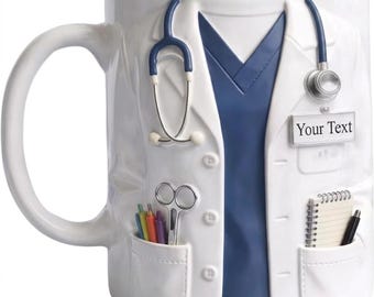 Personalized Doctor Mug | Custom Name Medical Coffee Cup, Stethoscope Scrubs Design