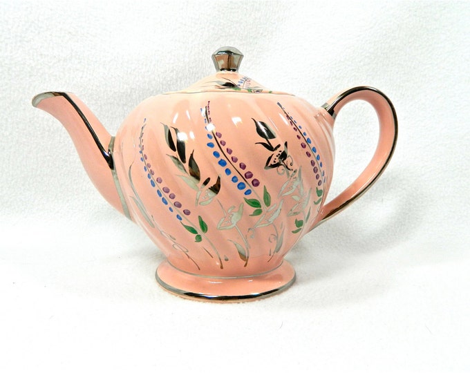 1950s Sadler Pink Teapot With Platinum Accents Made in England Etsy